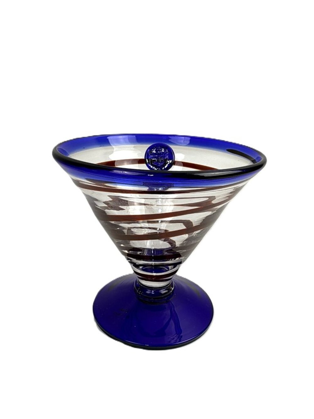 Royal Caribbean Cruise Line Glass Martini Cocktail Goblet Cobalt Blue Brown Swir